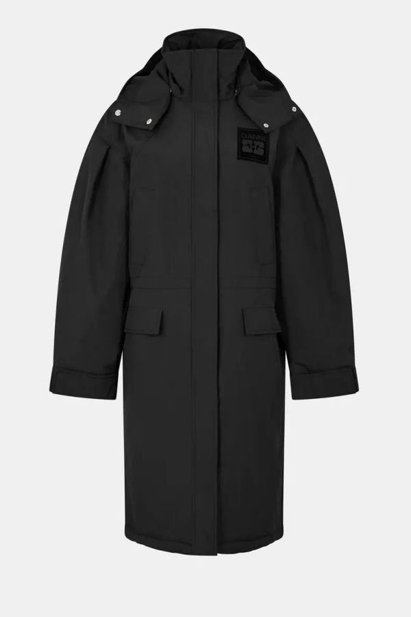 Ganni Ripstop Tri-Layer Parka Coat - Phantom Black