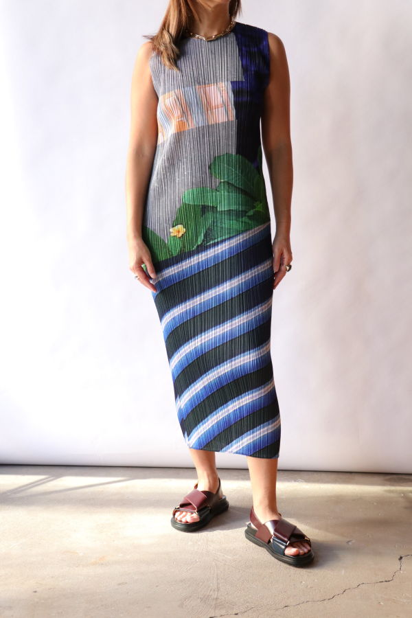 Pleats Please by Issey Miyake City Collage Dress - Blue/Yellow