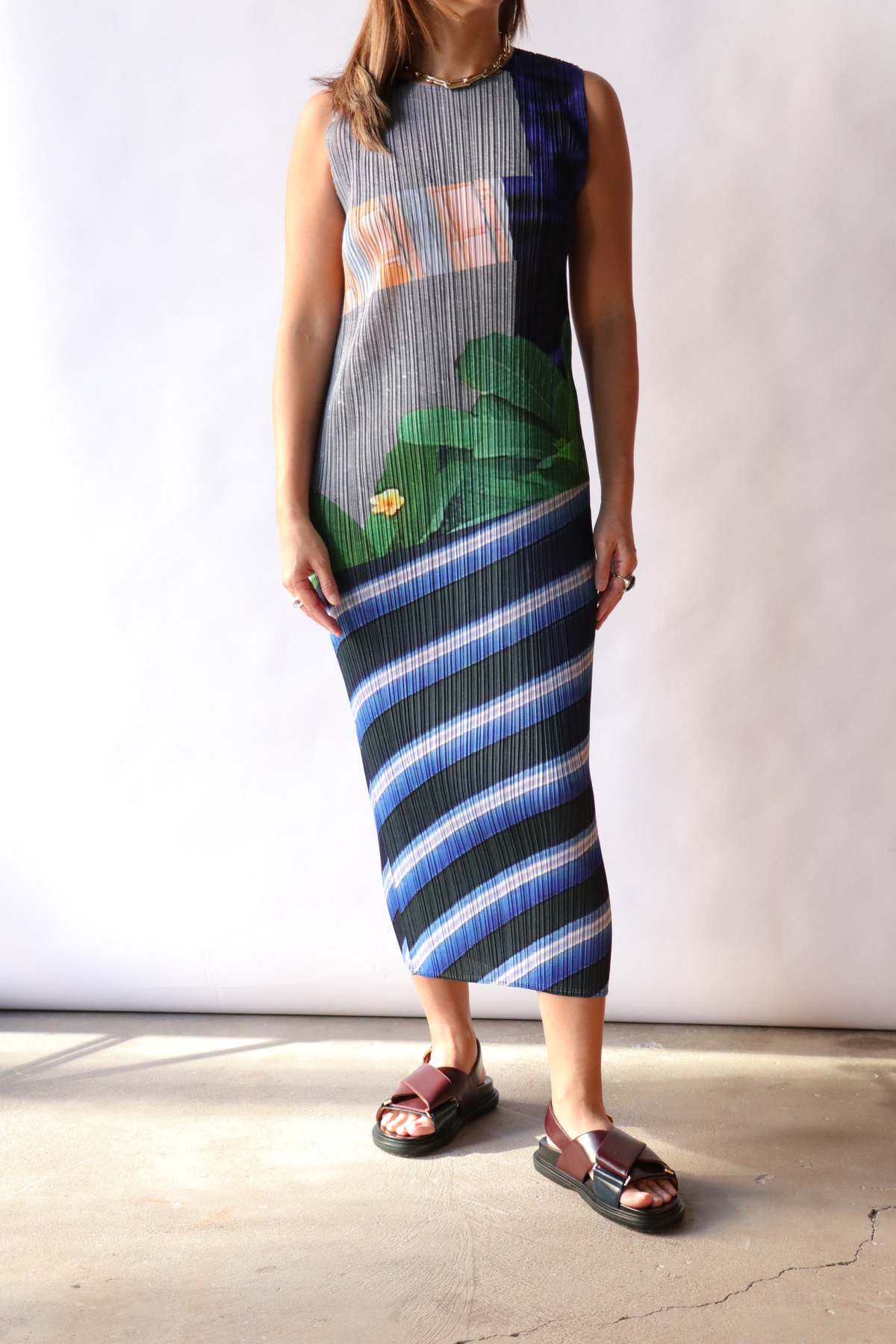 Pleats Please by Issey Miyake City Collage Dress - Blue/Yellow - Image 1 of 6