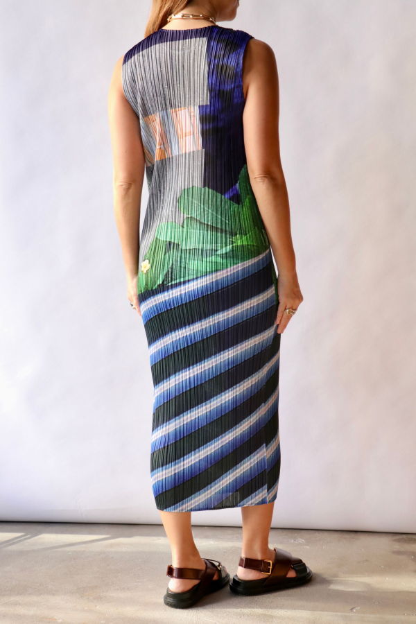 Pleats Please by Issey Miyake City Collage Dress - Blue/Yellow