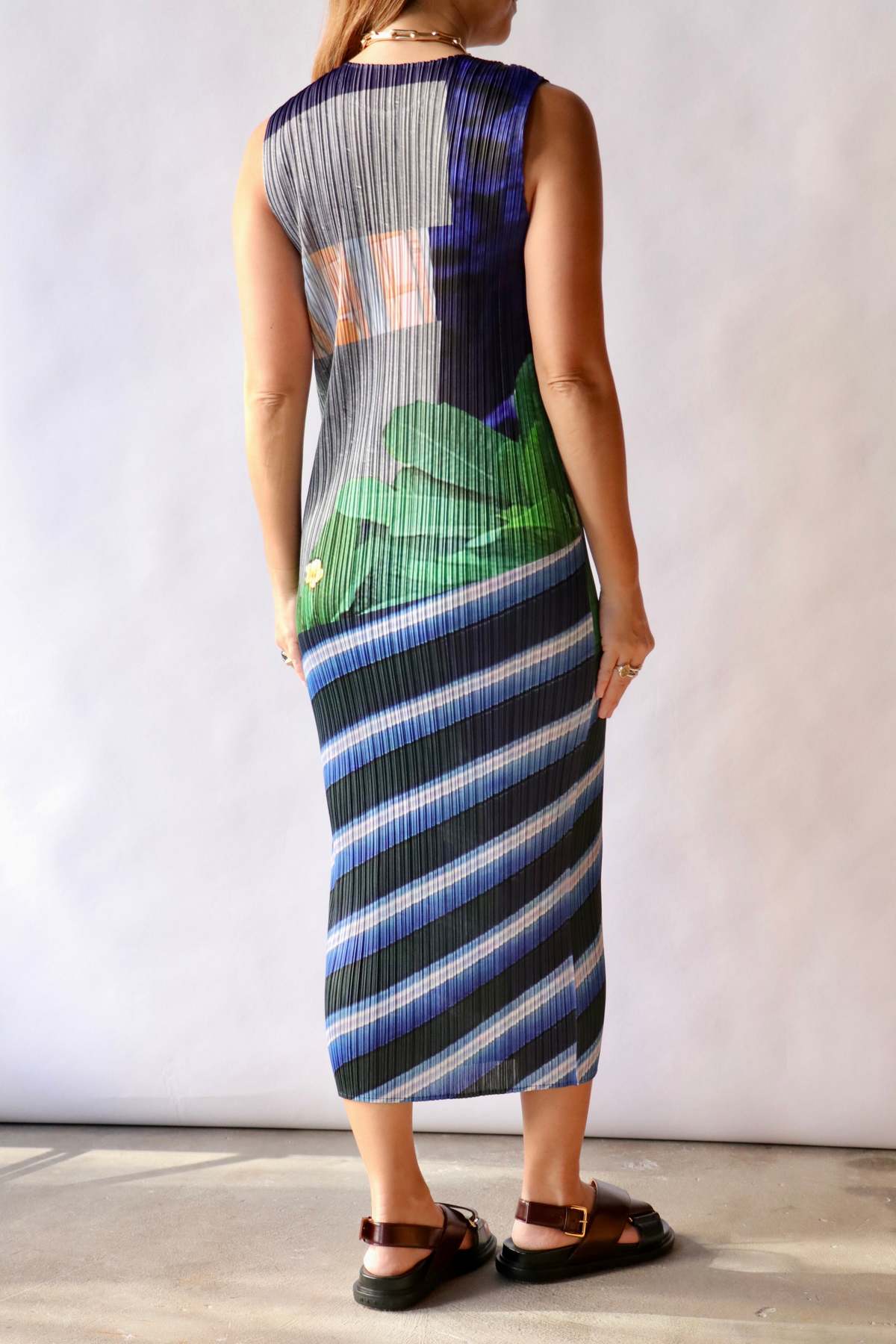 Pleats Please by Issey Miyake City Collage Dress - Blue/Yellow - Image 2 of 6