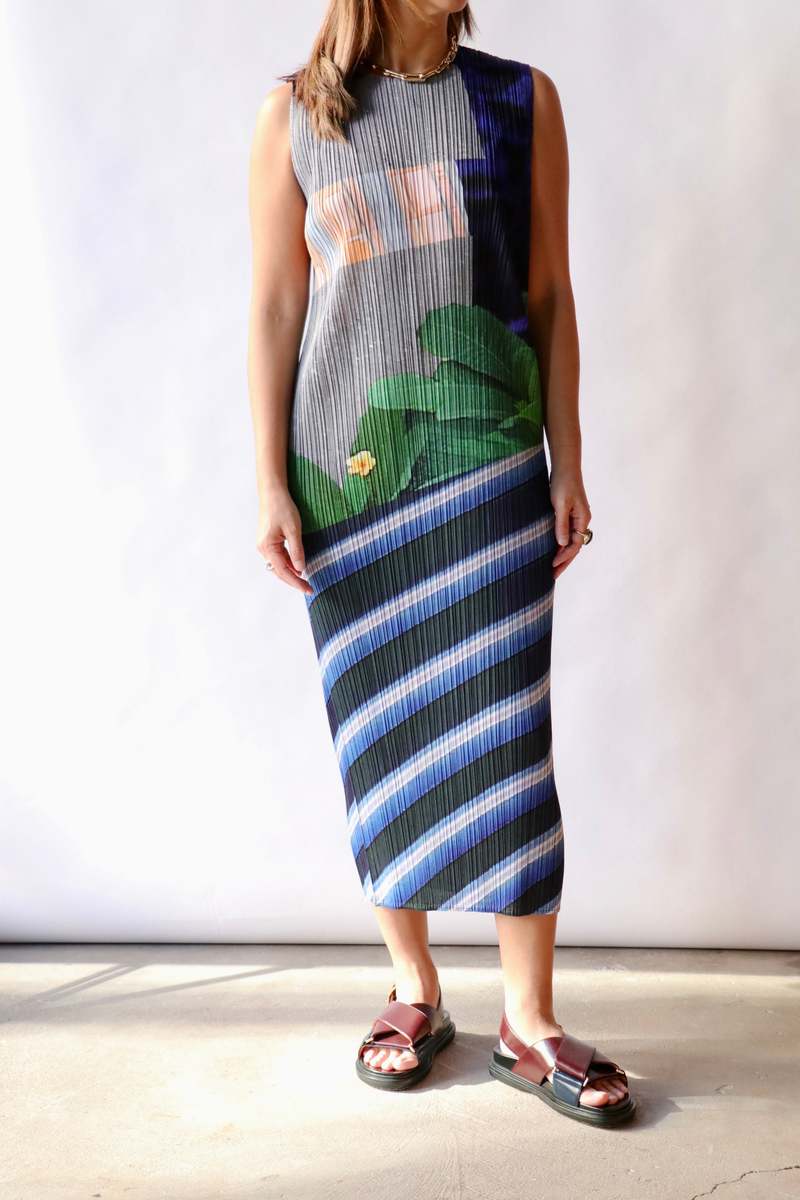 Pleats Please by Issey Miyake City Collage Dress - Blue/Yellow