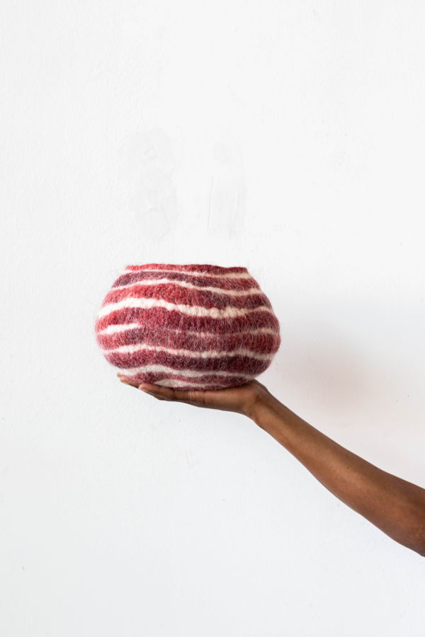 Kanju Interiors Berry Red Pathways Decorative Wool Ukhamba Bowl - Red