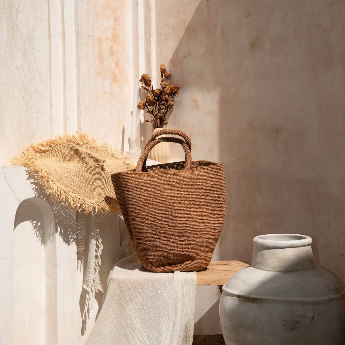 Zanatany Concepts Caramel Raffia Tote Bag - Image 1 of 3