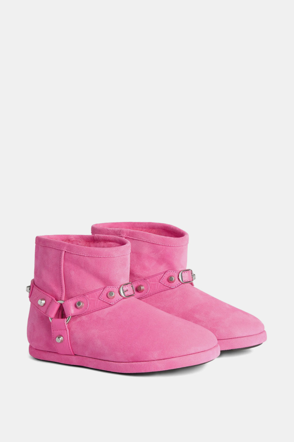 Balenciaga Alaska Soft Bootie Boots - Dark Pink/Silver
