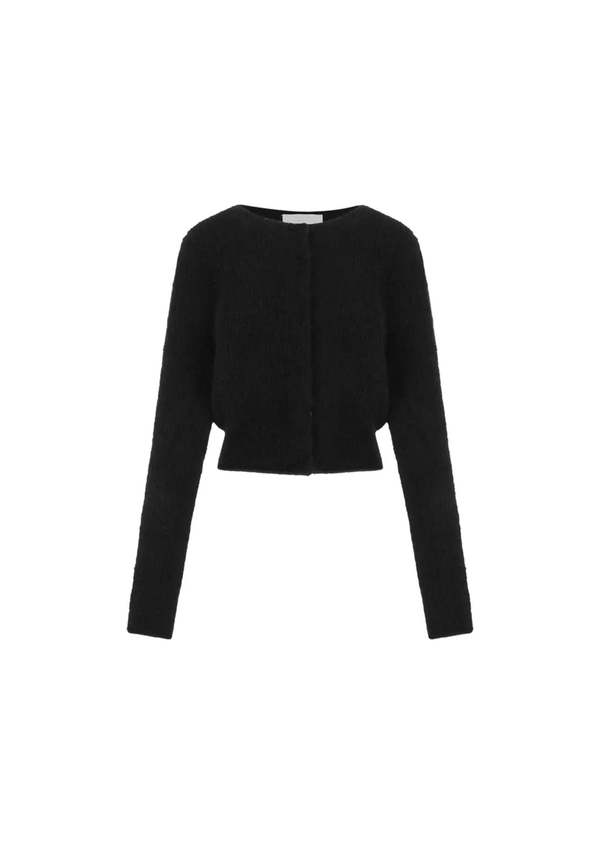 AMOMENTO Round Neck Sheer Cardigan - Black