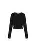AMOMENTO Round Neck Sheer Cardigan - Black - Thumbnail 1