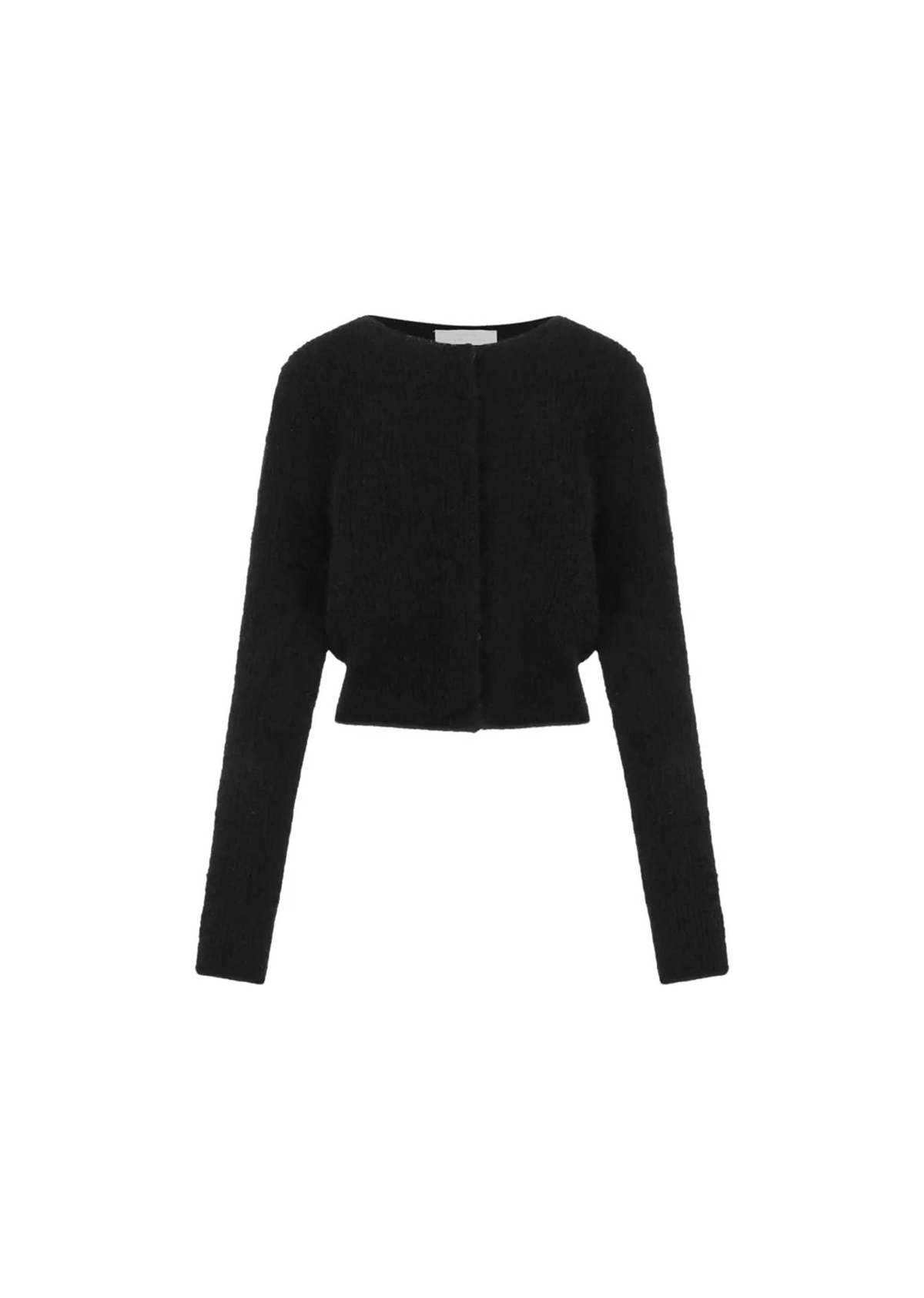 AMOMENTO Round Neck Sheer Cardigan - Black - Image 1 of 4