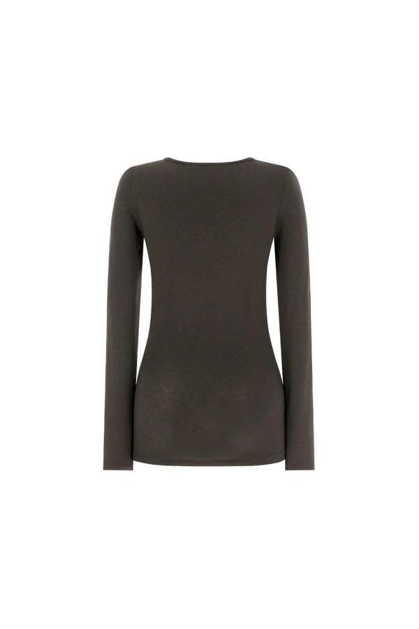 AMOMENTO Round Neck Long Sleeve T-Shirt - Brown