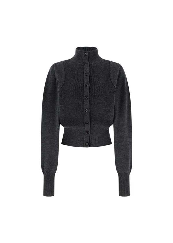 AMOMENTO Blocking Button Up Cardigan - Charcoal AMOMENTO Blocking Button Up Cardigan - Charcoal