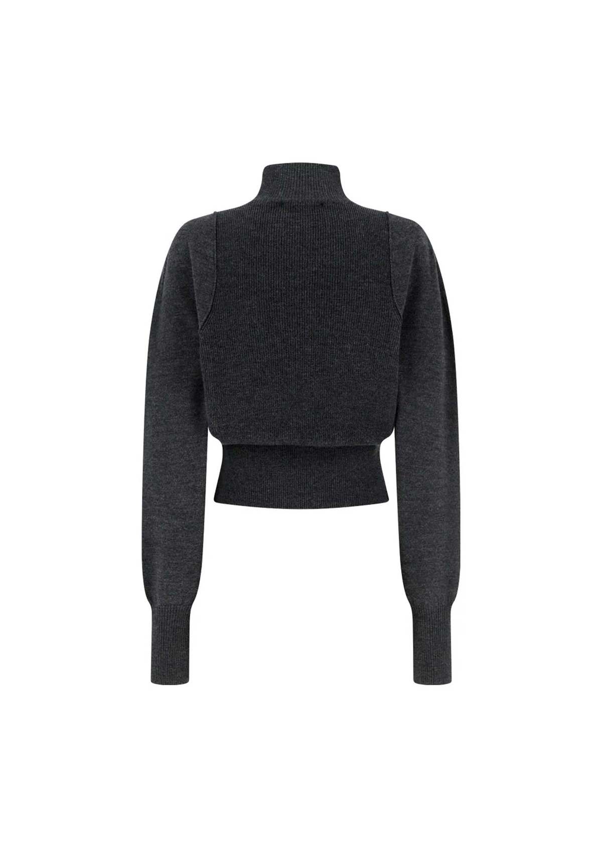 AMOMENTO Blocking Button Up Cardigan - Charcoal - Image 2 of 9