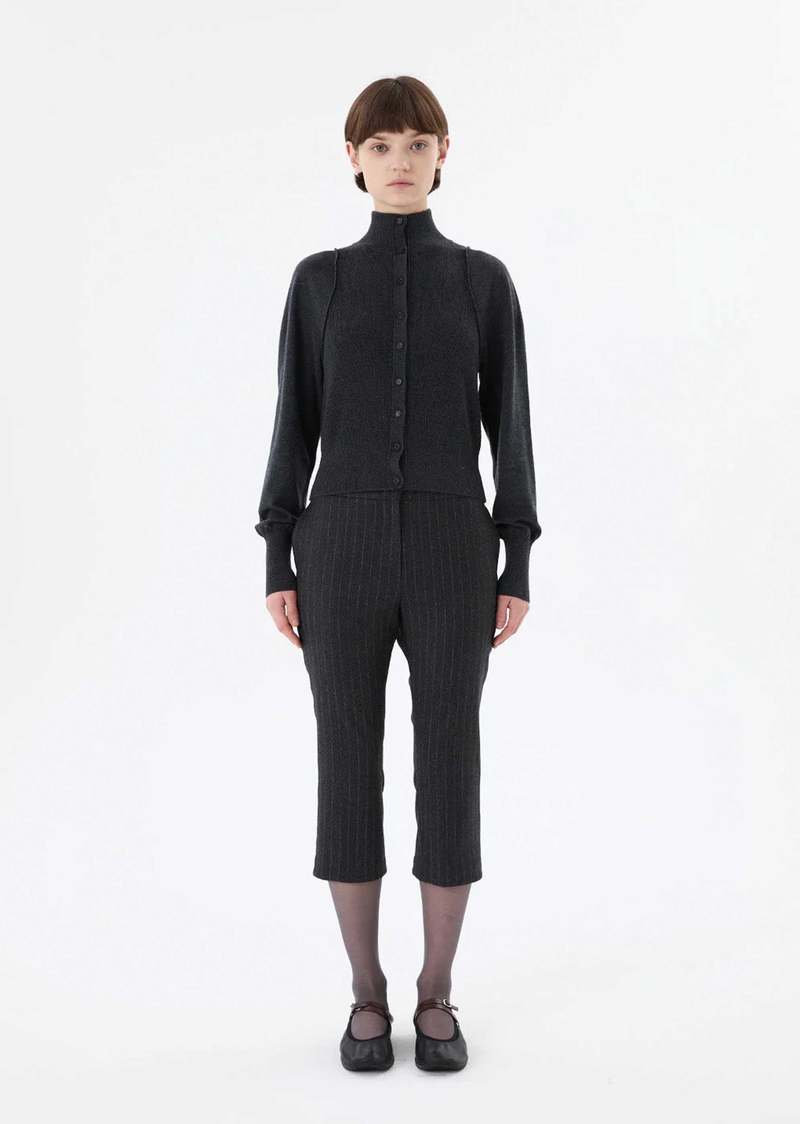 AMOMENTO Blocking Button Up Cardigan - Charcoal