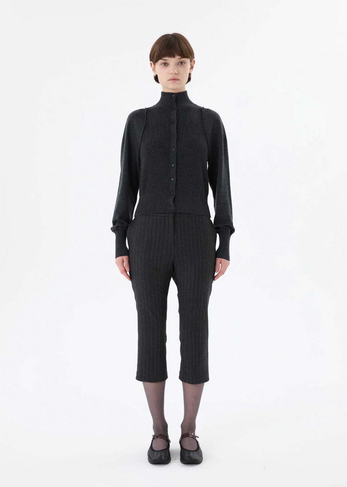 AMOMENTO Blocking Button Up Cardigan - Charcoal - Image 3 of 9