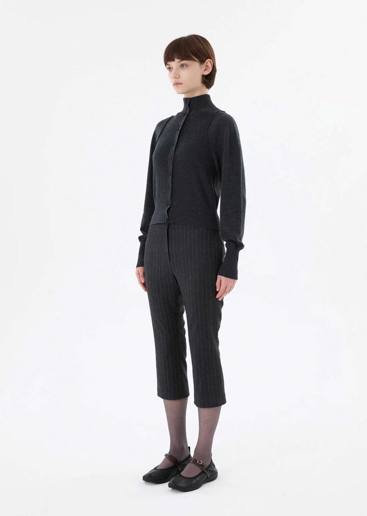 AMOMENTO Blocking Button Up Cardigan - Charcoal - Image 4 of 9