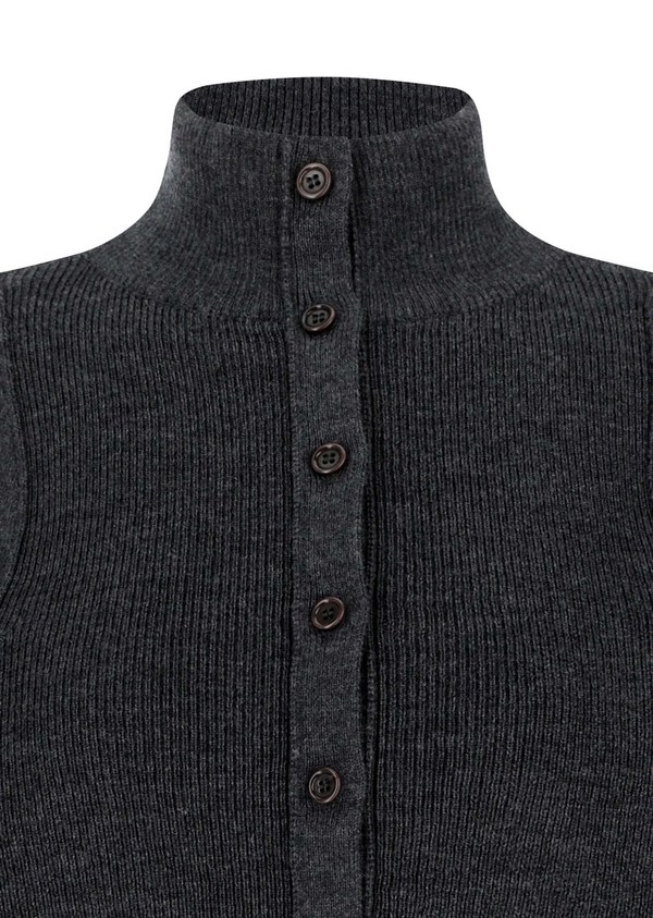 AMOMENTO Blocking Button Up Cardigan - Charcoal