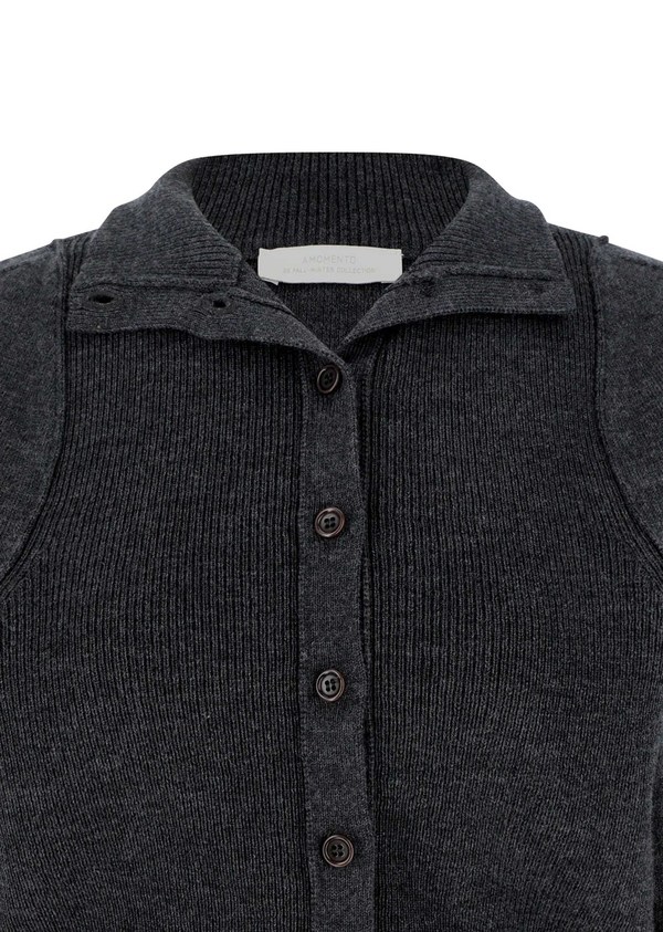 AMOMENTO Blocking Button Up Cardigan - Charcoal