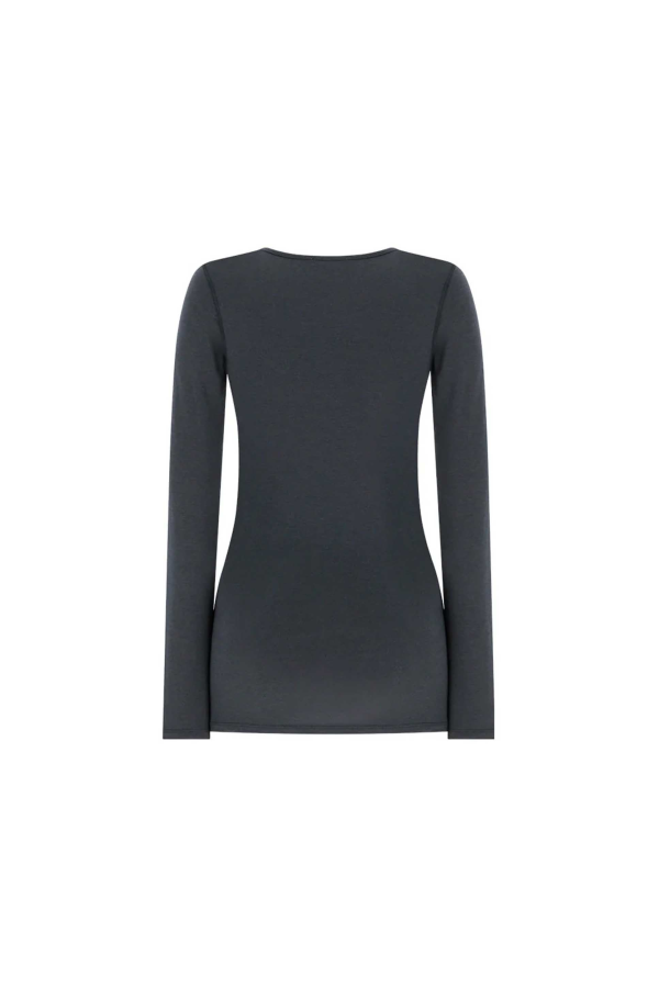 AMOMENTO Round Neck Long Sleeve T-Shirt - Charcoal
