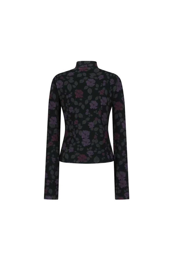AMOMENTO Floral Mock Neck Long Sleeve T-Shirt Top