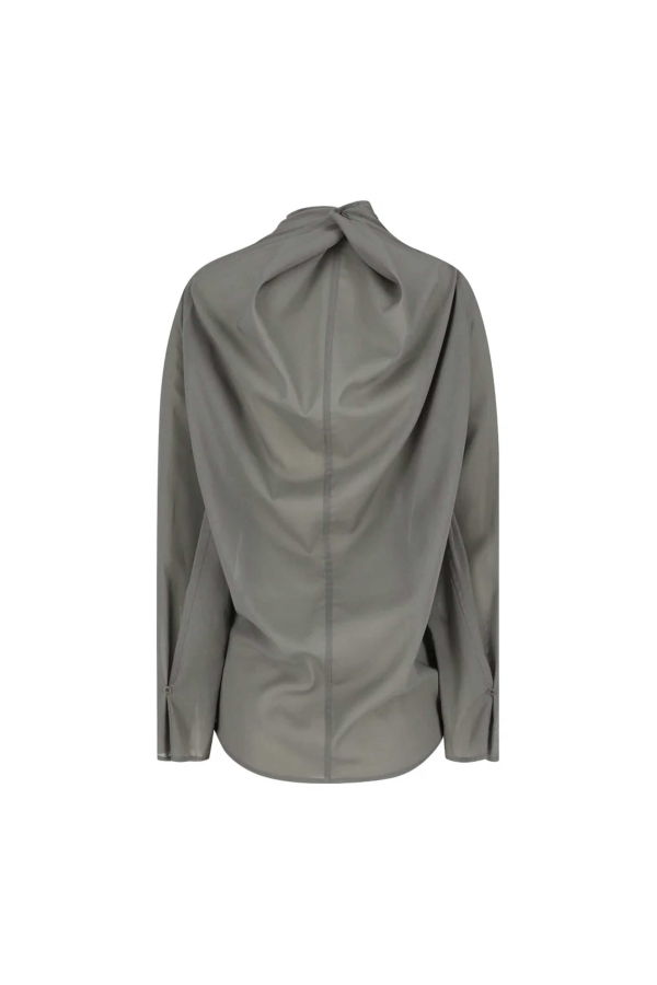 AMOMENTO Mock Neck Two Way Blouse Shirt - Grey
