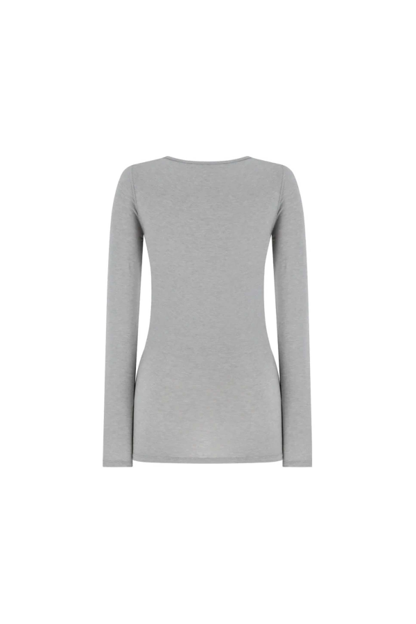 AMOMENTO Round Neck Long Sleeve T-Shirt - Grey