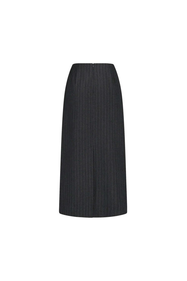 AMOMENTO Wool Maxi Skirt - Grey Stripe
