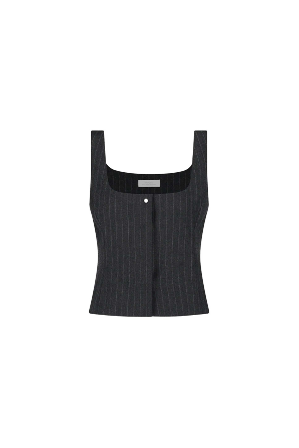 AMOMENTO Wool Snap Button Down Vest - Grey Stripe