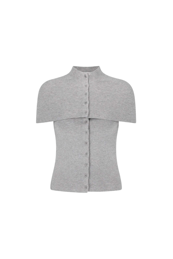 AMOMENTO Cape Top & Bandeau Set Cardigan - Light Grey
