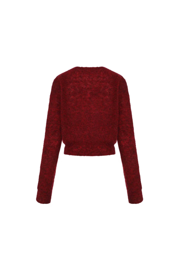 AMOMENTO Red Round Neck Sheer Cardigan