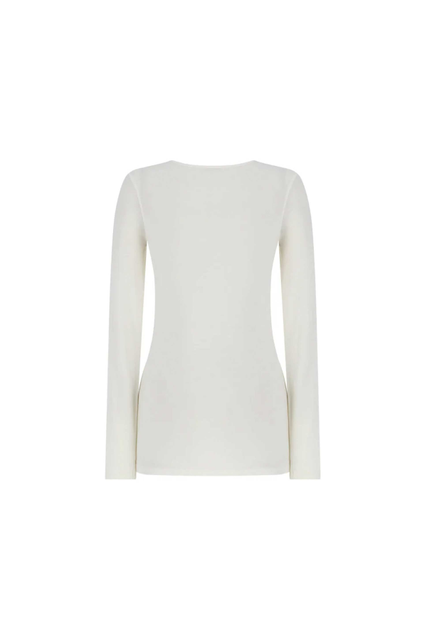 AMOMENTO White Round Neck Long Sleeve T-Shirt