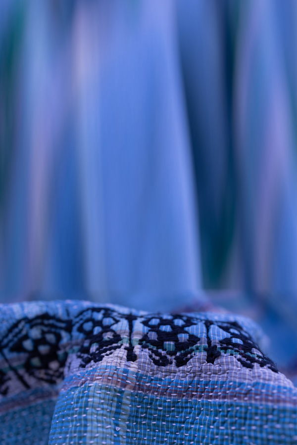 World of Crow The Azure Gingham Kantha Blanket