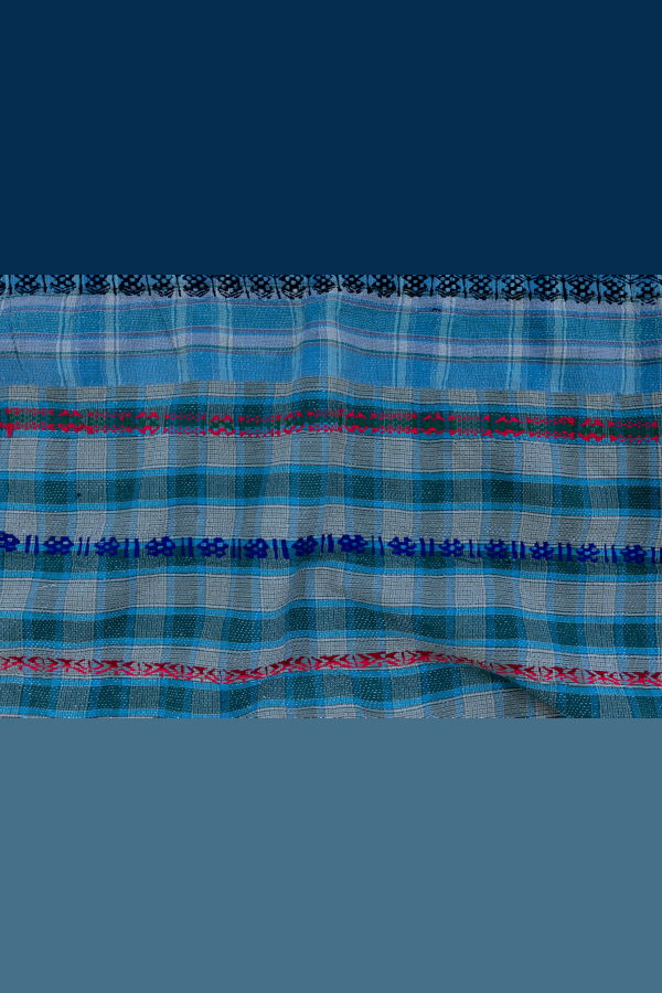 World of Crow The Azure Gingham Kantha Blanket