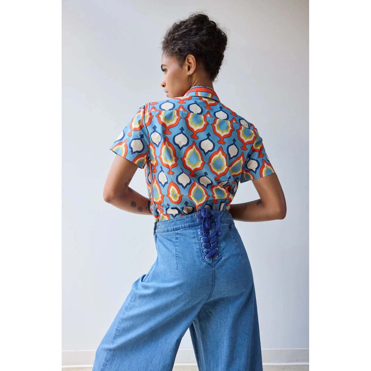 Hope for Flowers by Tracy Reece Scarf Tie Button Down Shirt - Chambray Medallion - Image 2 of 2