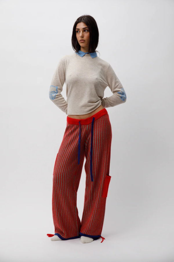 Adrian Cashmere Ribbed Trackies Pants - Cherry