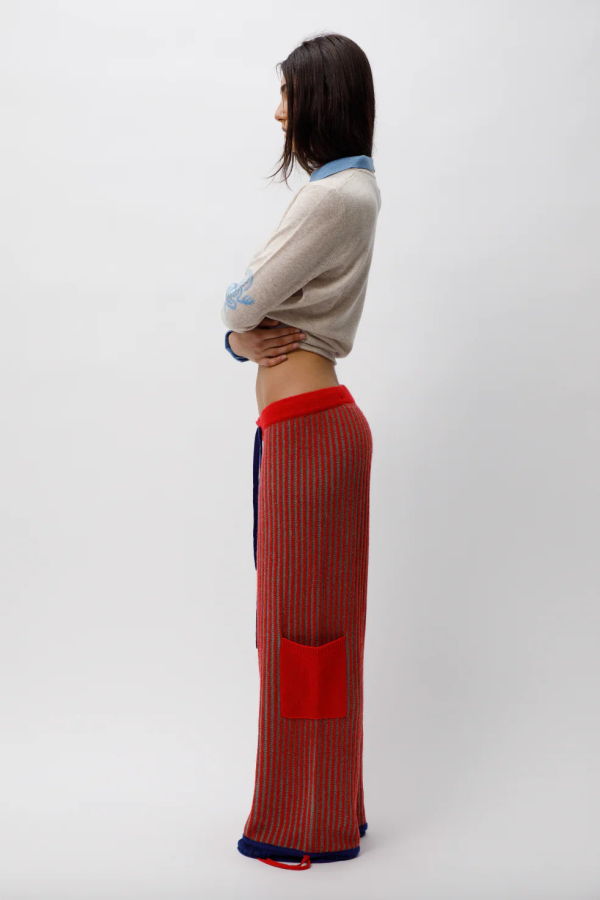 Adrian Cashmere Ribbed Trackies Pants - Cherry