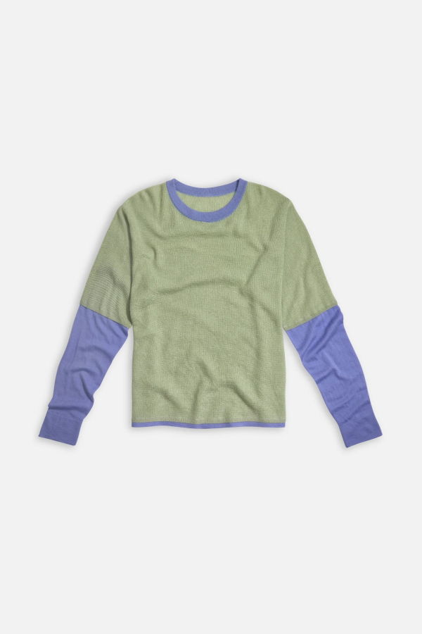 Adrian Cashmere Double Layer Tee Sweater - Sage/Lavender