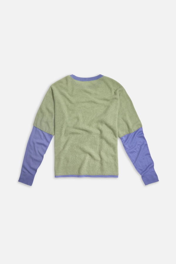 Adrian Cashmere Double Layer Tee Sweater - Sage/Lavender