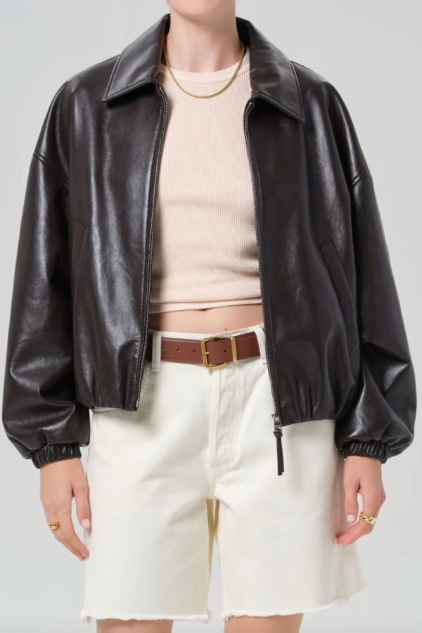 Citizens of Humanity Bubble Hem Leather Bomber Jacket