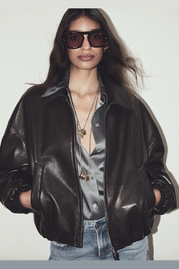 Citizens of Humanity Bubble Hem Leather Bomber Jacket