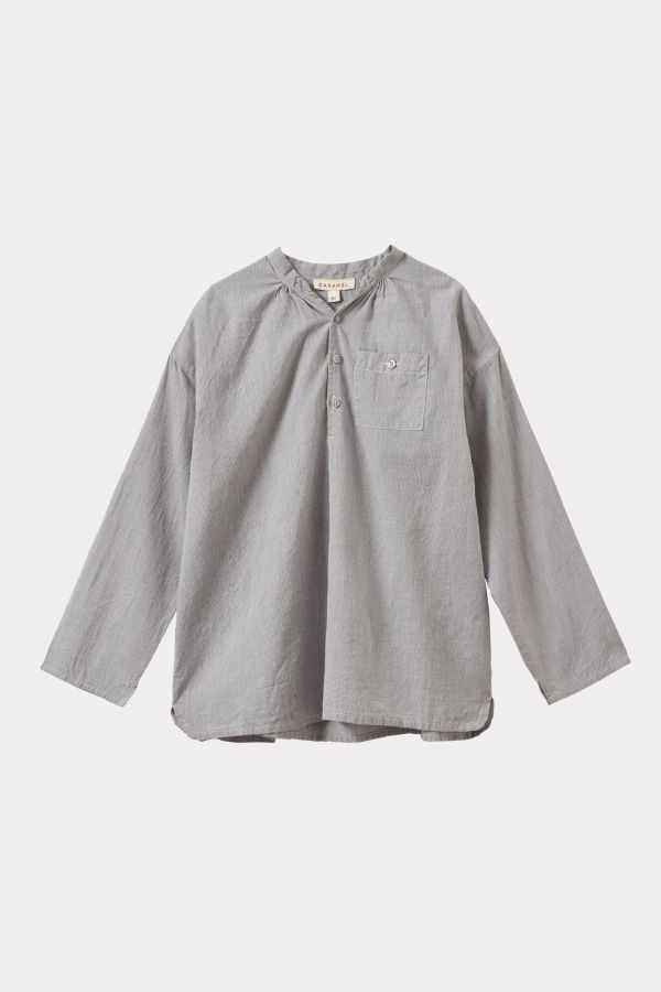 Caramel Adonis Children's Cotton Shirt - Grey Micro-Check
