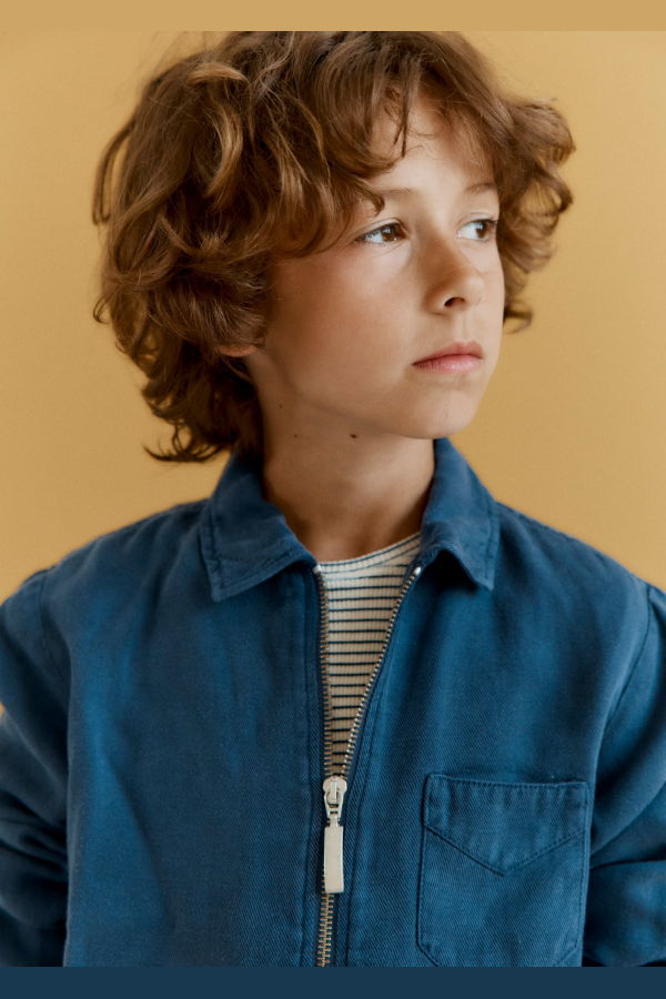 Caramel Magnus Children's Lyocel Linen Bomber Jacket - Navy