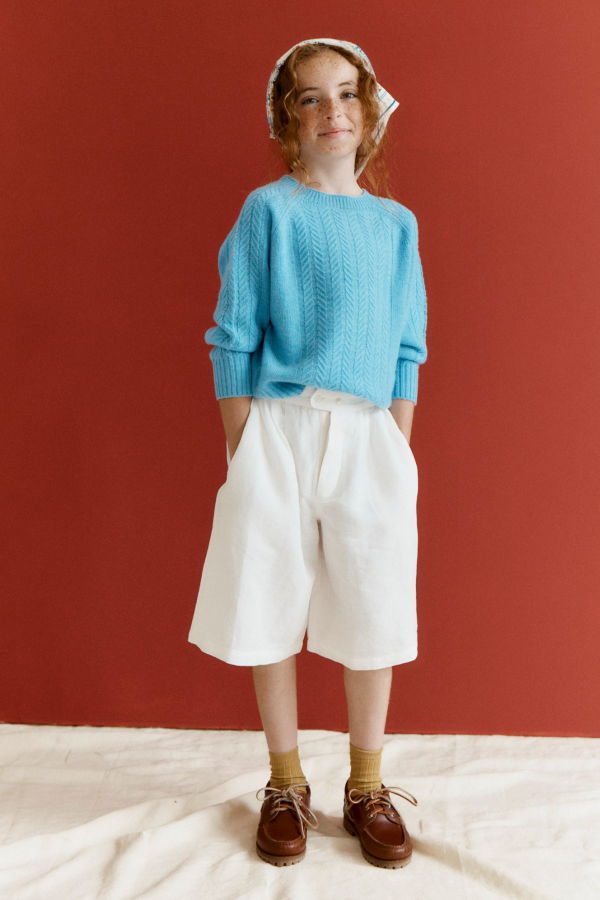 KIDS Caramel Tarragon Linen Shorts - White