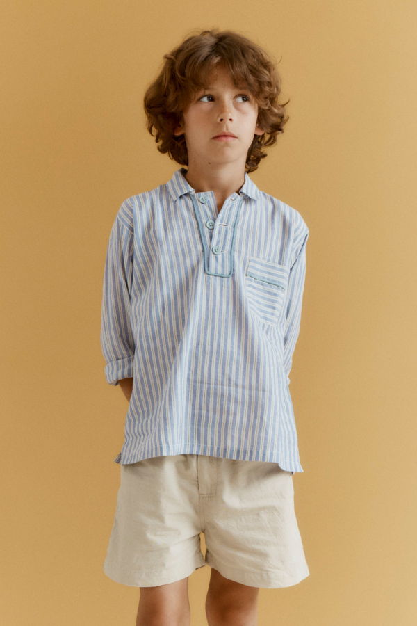 Caramel Walnut Children's Hand-Loomed Cotton Shirt - Violet Stripe