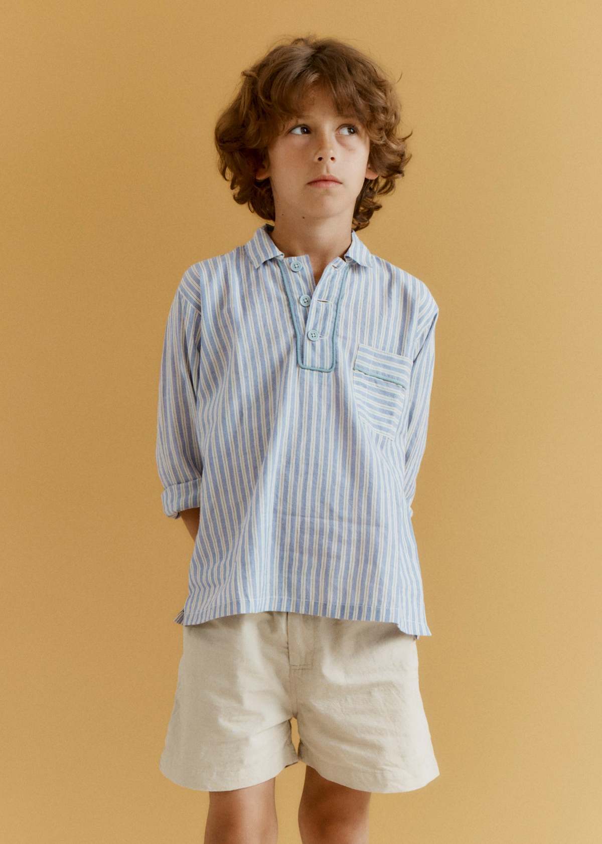 Caramel Walnut Children's Hand-Loomed Cotton Shirt - Violet Stripe - Image 1 of 5