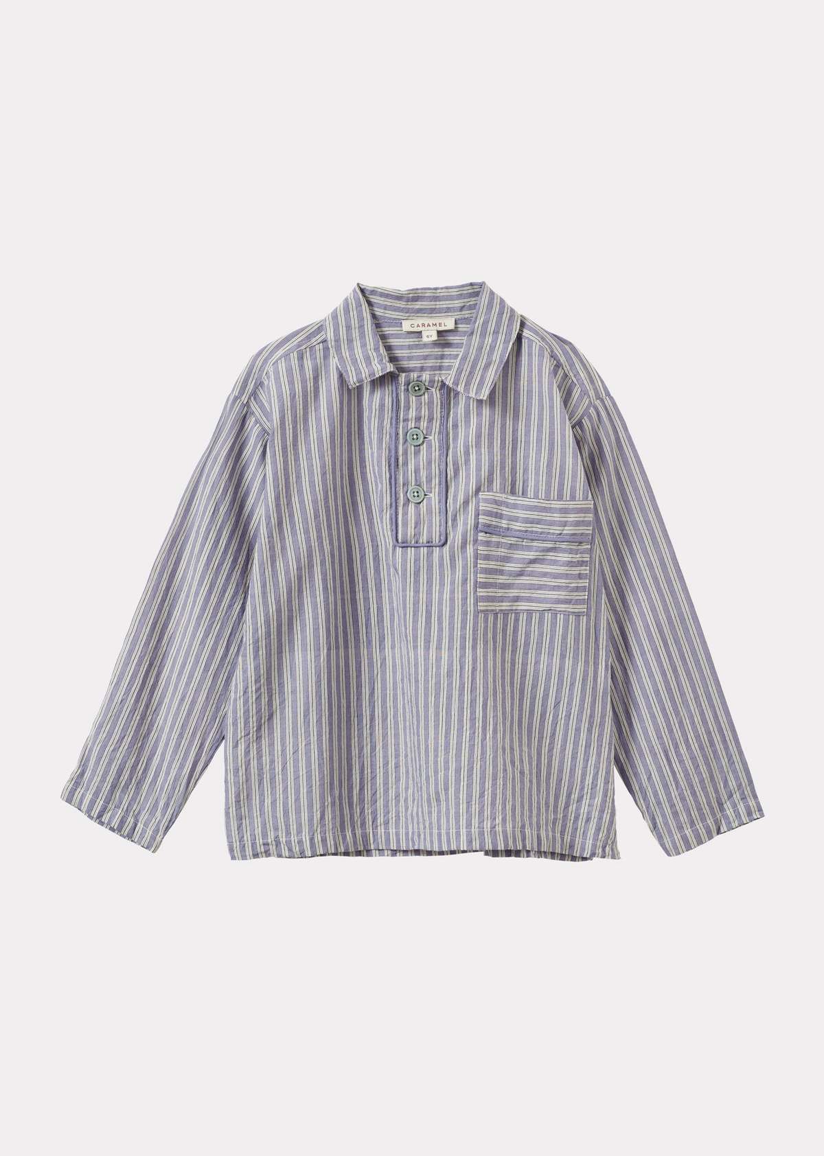 Caramel Walnut Children's Hand-Loomed Cotton Shirt - Violet Stripe - Image 3 of 5