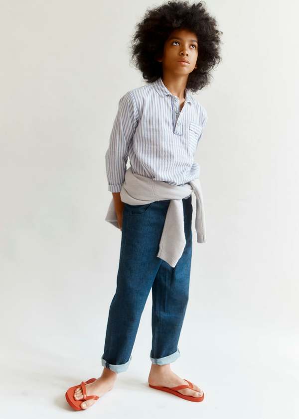 Caramel Walnut Children's Hand-Loomed Cotton Shirt - Violet Stripe