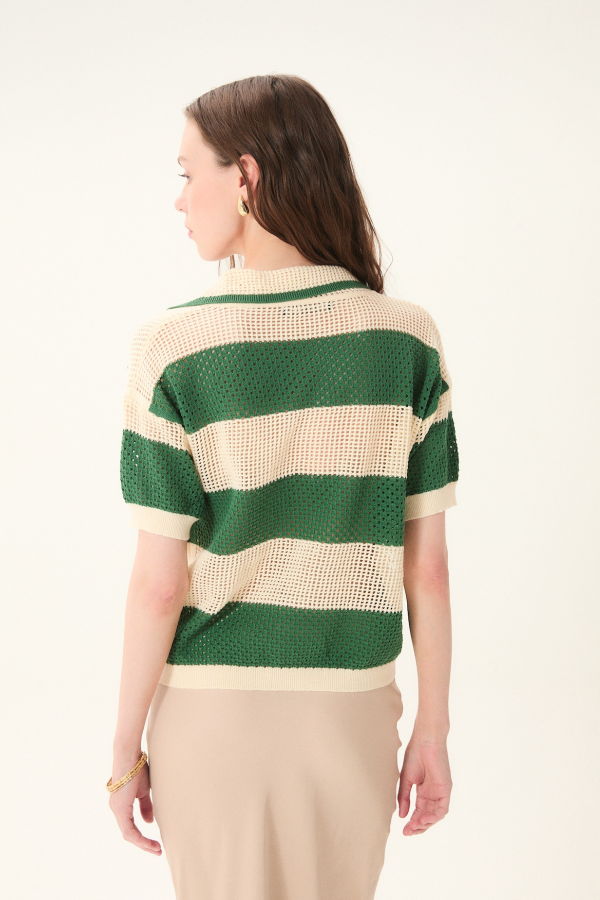 Deluc Chios Knit Polo Top - Ecru & Green