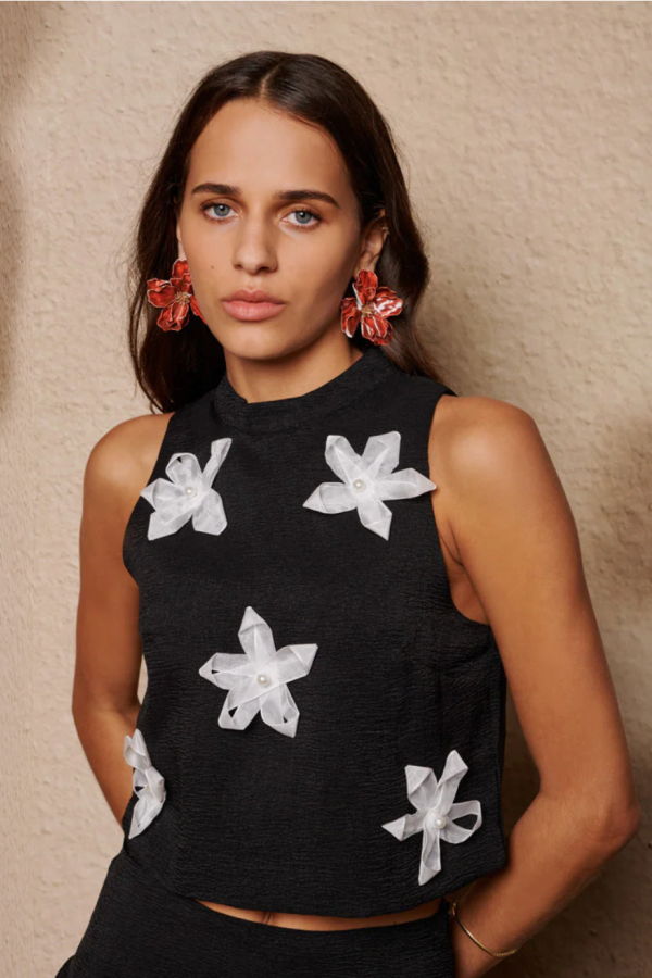 Sister Jane Glow Flora Cropped Top - Black