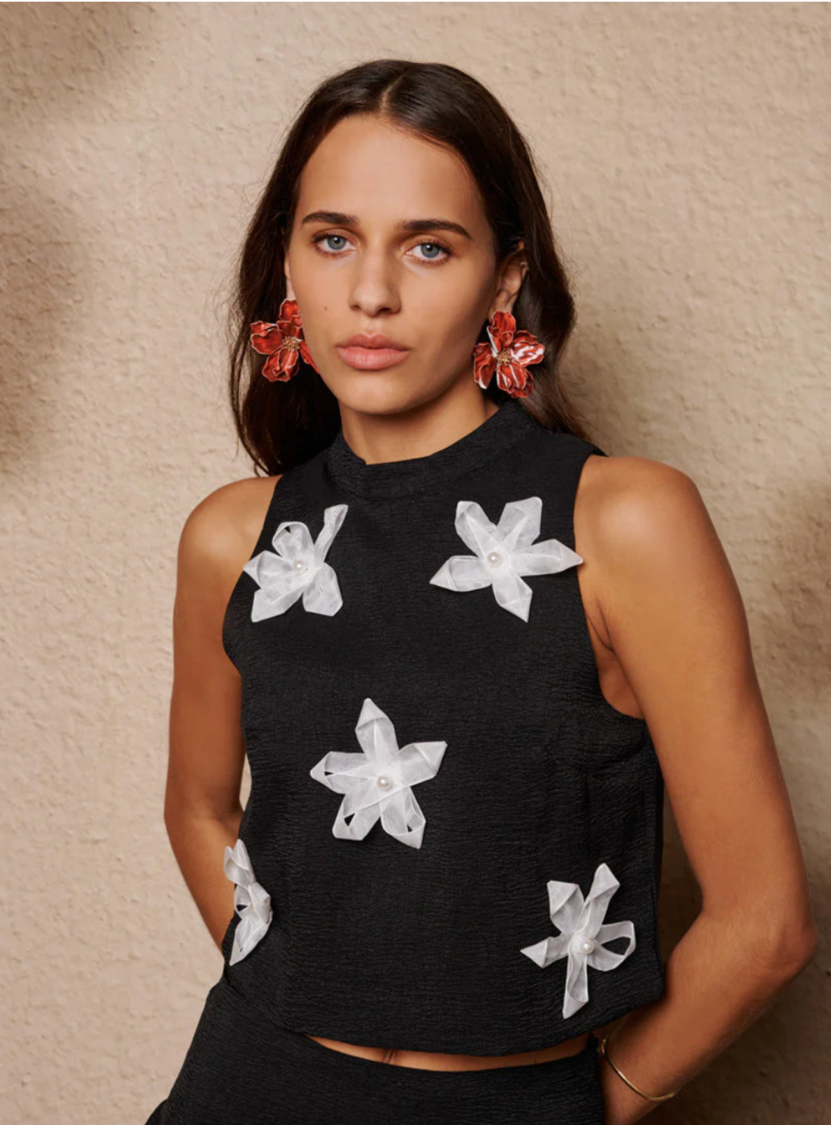 Sister Jane Glow Flora Cropped Top - Black - Image 1 of 5