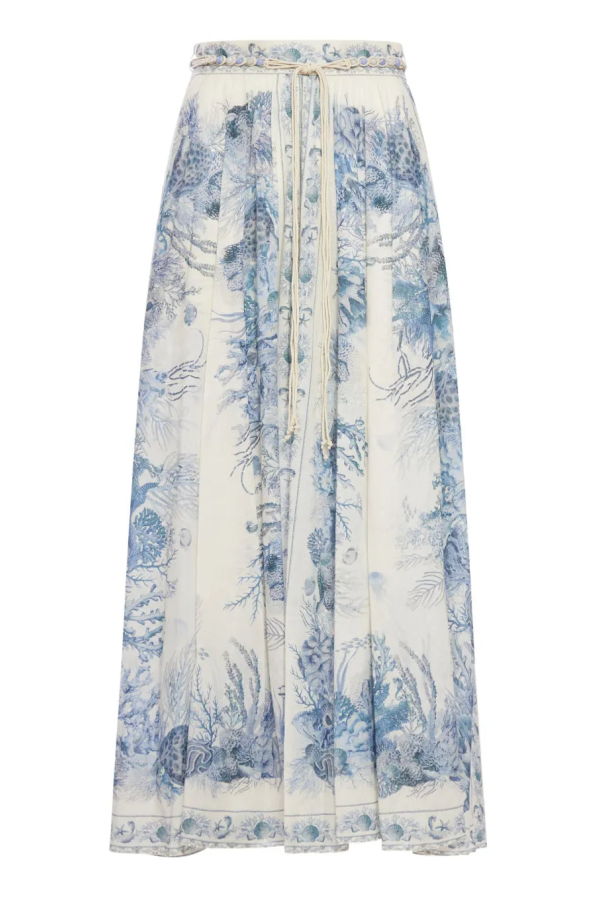 Zimmermann Wanderlust A-Line Maxi Skirt - Blue Toile