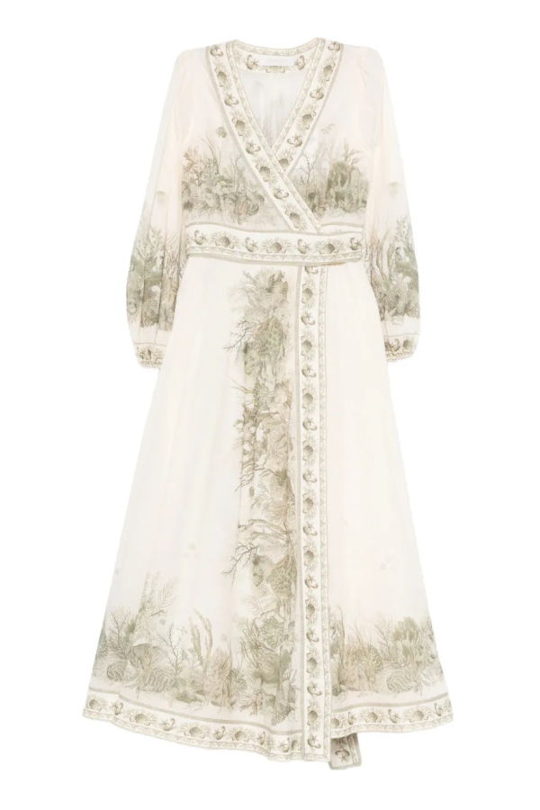 Zimmermann Wanderlust Wrap Midi Dress - Khaki Toile